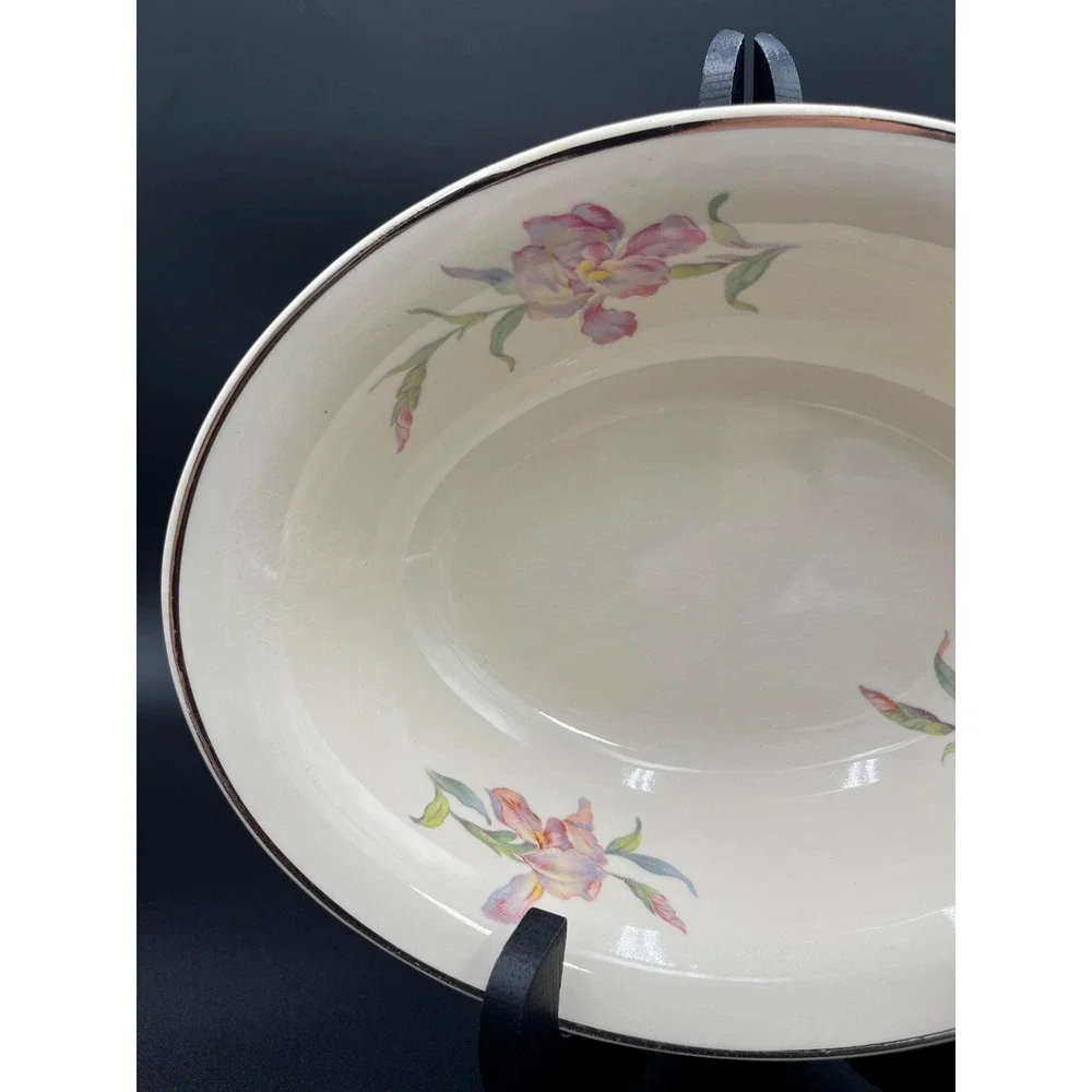 Vintage Cambridge Camwood Ivory Iris Oval Serving Bowl